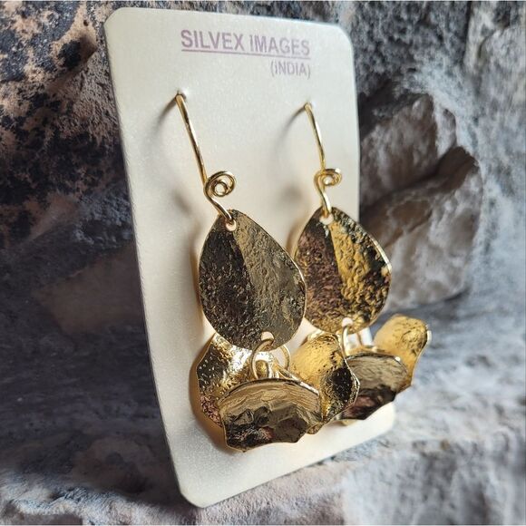 New! Abstract Gold Modern Dangle Earrings - Picture 1 of 4